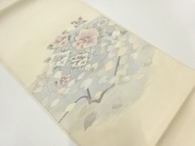 JAPANESE KIMONO / ANTIQUE FUKURO OBI / WOVEN CAMELLIA